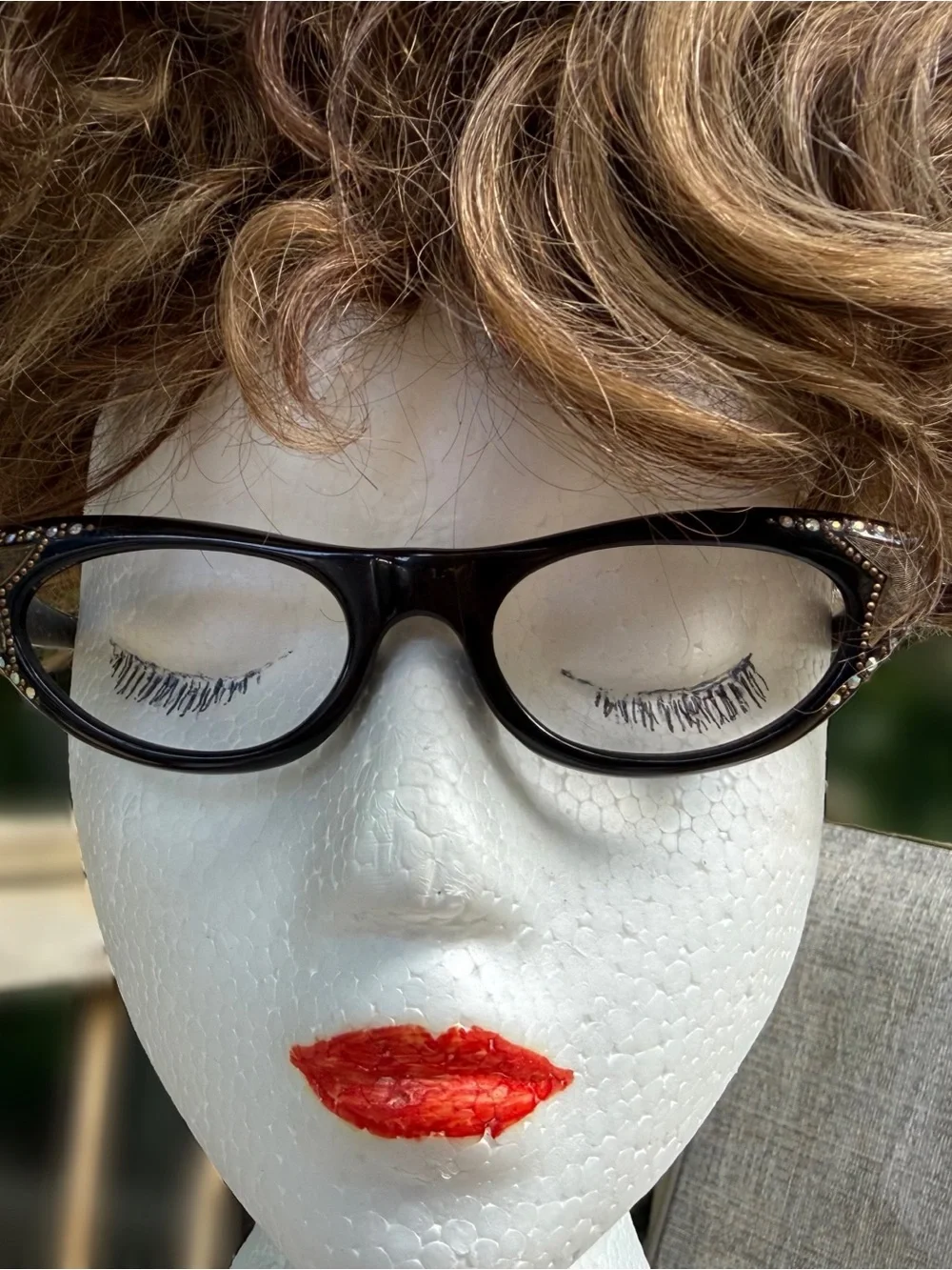Exquisite French Black Cat-Eye Eyeglass Frames w/Aurora B. Rhinestone Accents